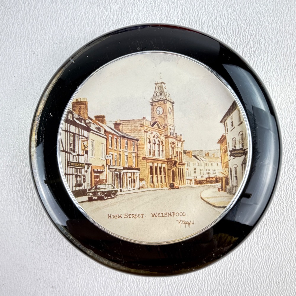 Glass Dome Paperweight High Street Welshpool R Parkin Illustration Vintage